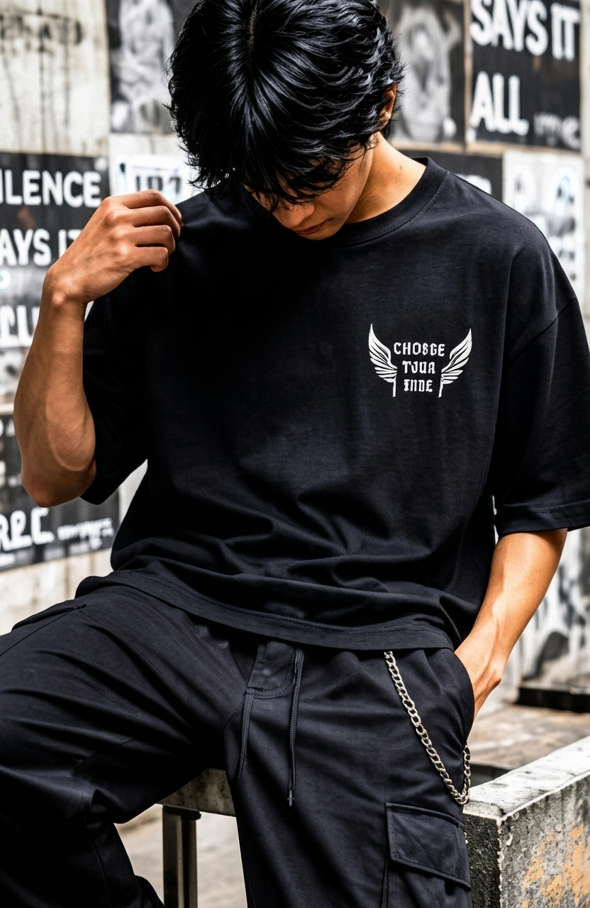 Choose Your Side Oversized Graphic T-Shirt – Angel vs Demon Streetwear