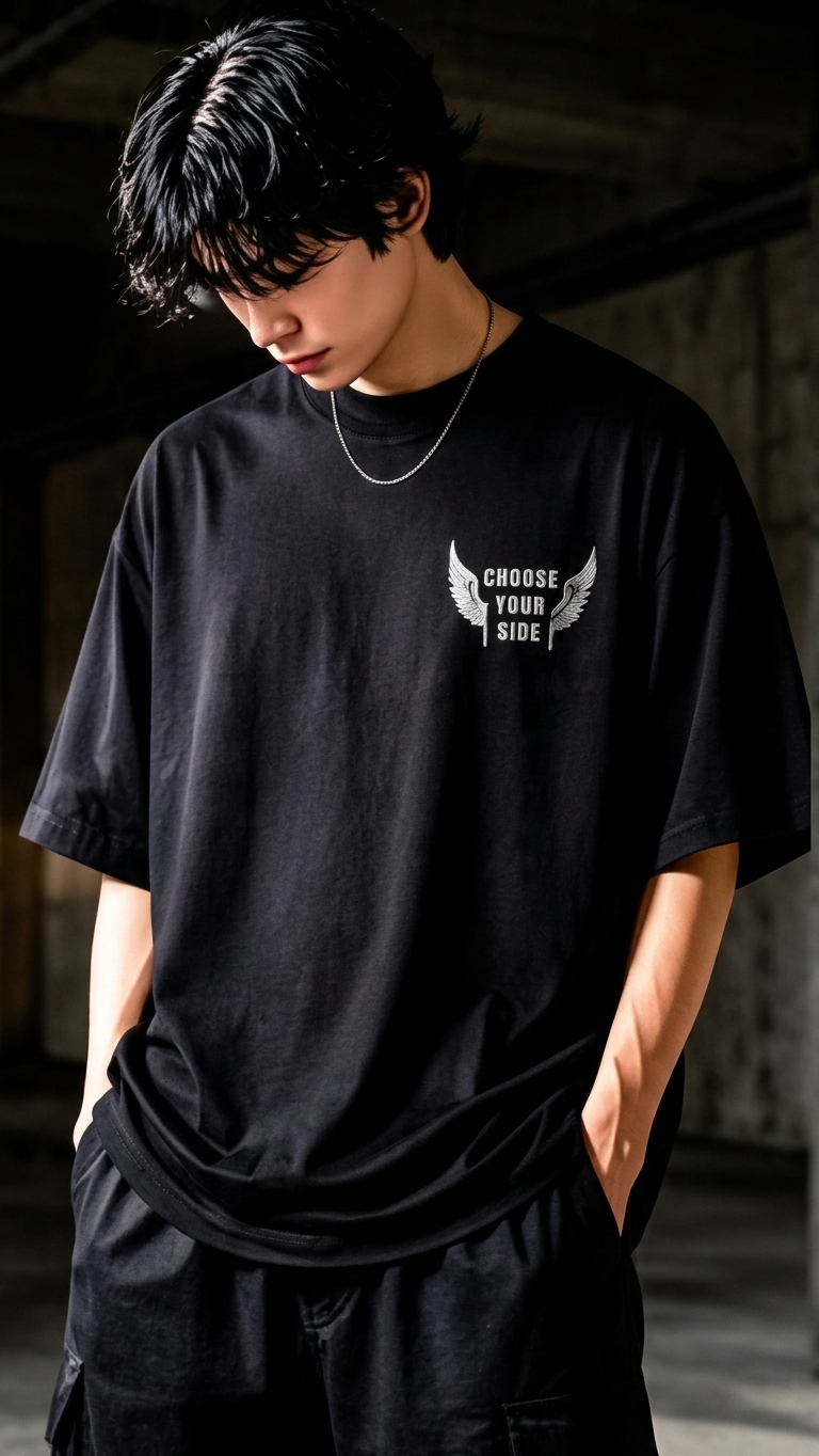 Choose Your Side Oversized Graphic T-Shirt – Angel vs Demon Streetwear