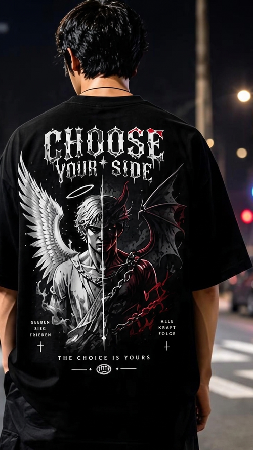 Choose Your Side Oversized Graphic T-Shirt – Angel vs Demon Streetwear