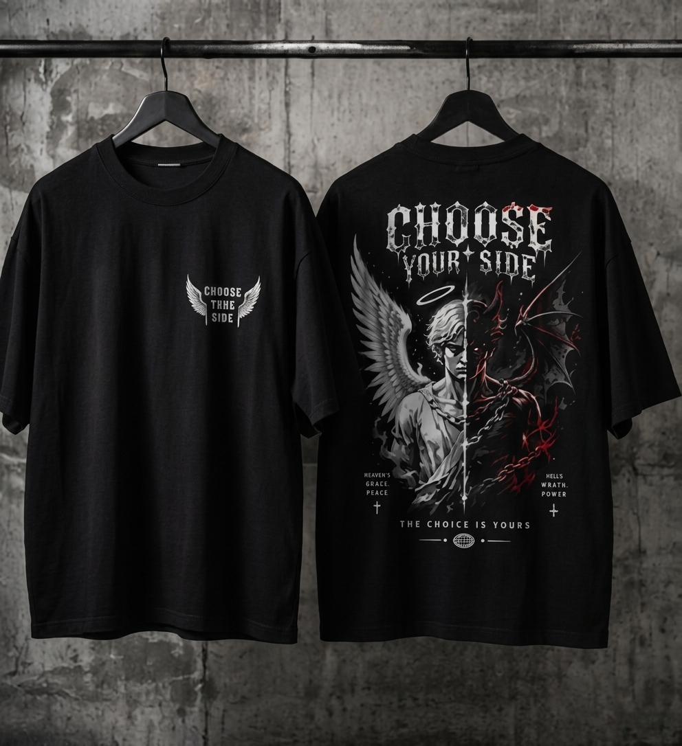 Choose Your Side Oversized Graphic T-Shirt – Angel vs Demon Streetwear