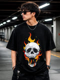 Flaming Skull Oversized T-Shirt – Streetwear Graphic Tee in Black
